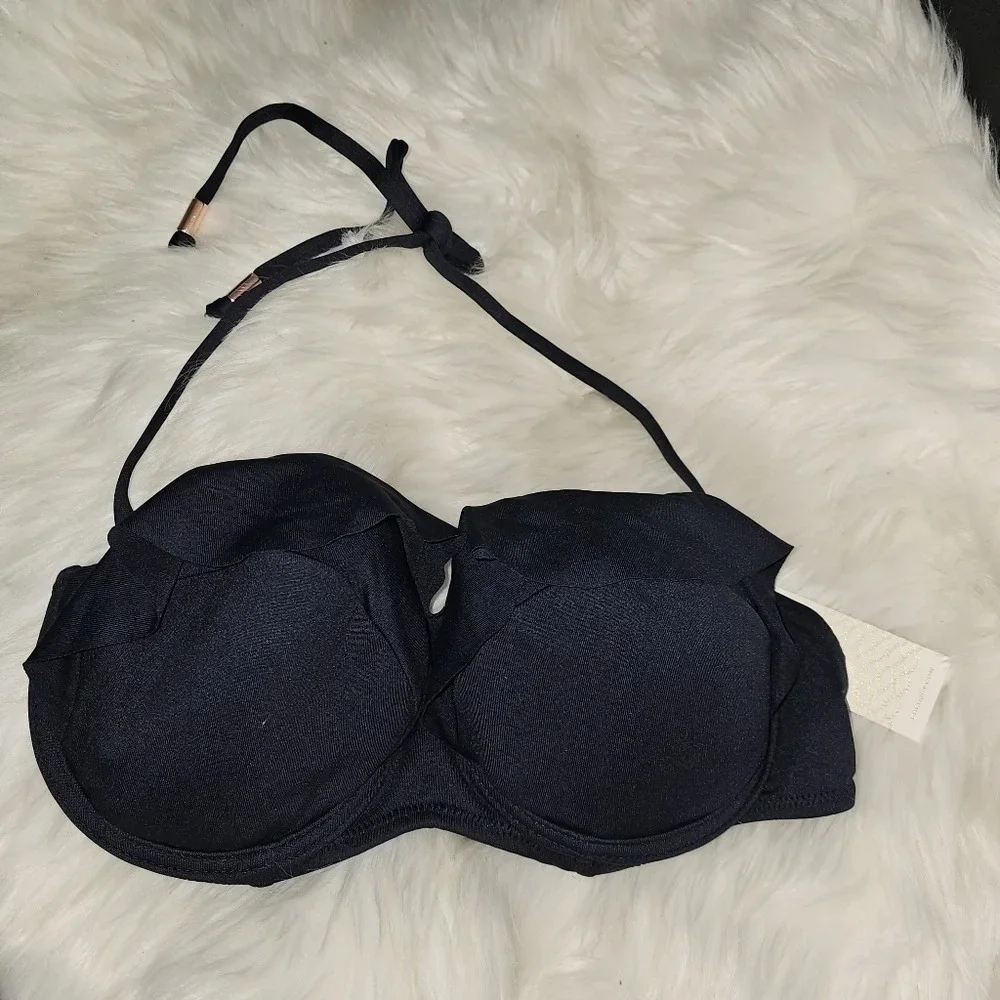 REVOLVE Eberjey Bikini Top NWT / Flounce Bandeau So Solid Dark Blue Size Large